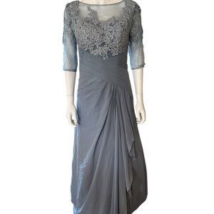 Silver Blue Asymmetrical Embellished Mother of the groom or bride Gown.